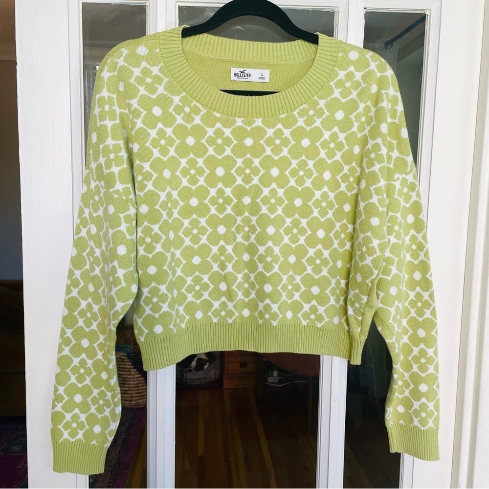 Hollister Green Retro Floral Sweater